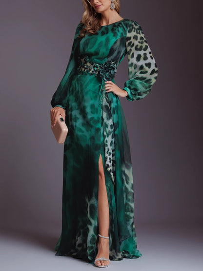 Elegant Chiffon Leopard Print Ladies Dress