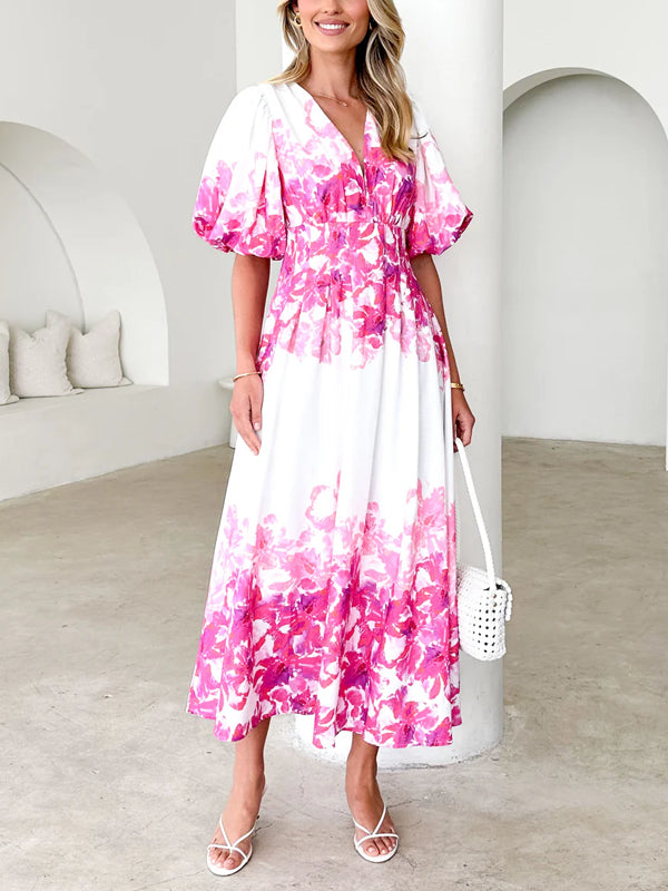 Puff Sleeve Chiffon Women's Dress