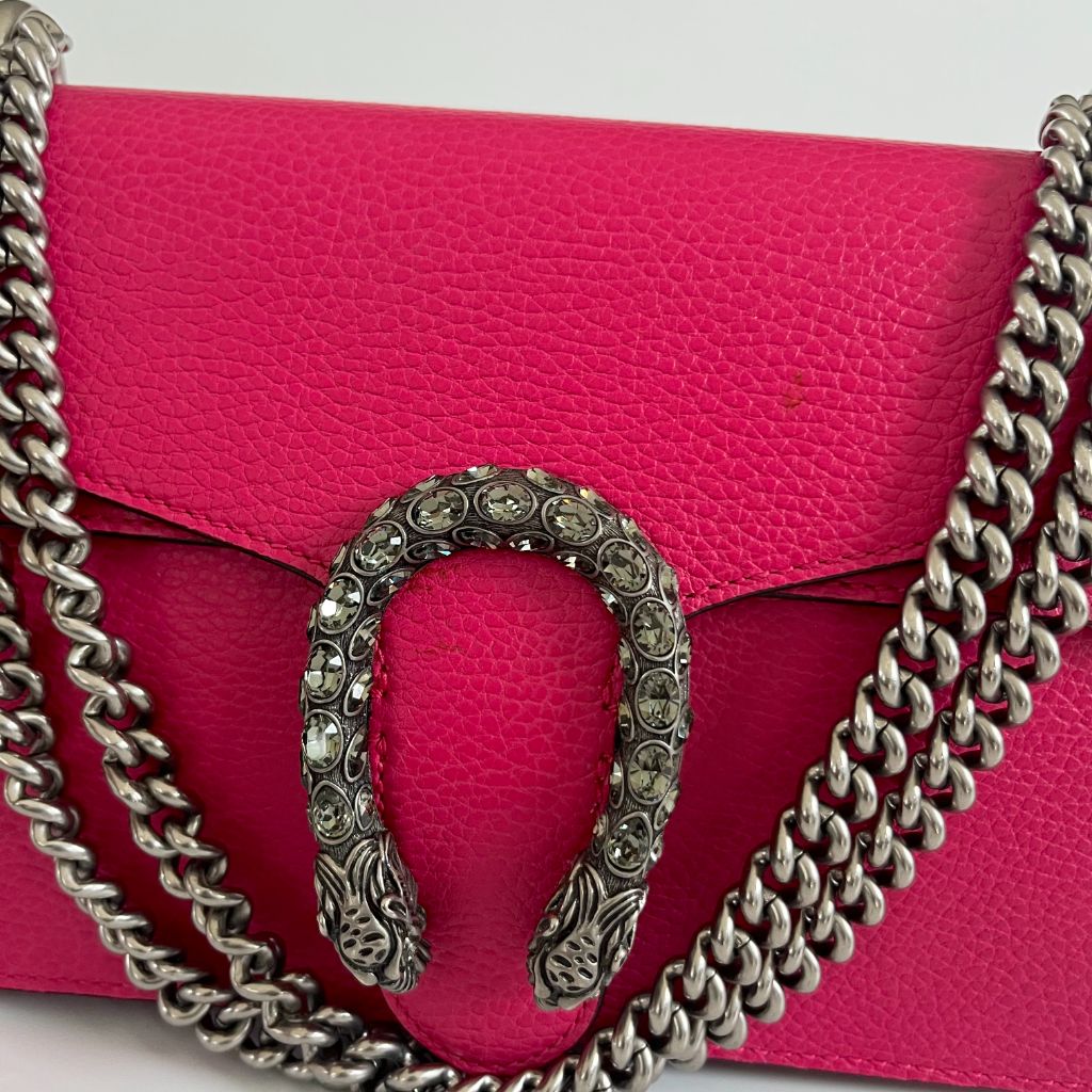 Gucci Fuchsia Leather Small Dionysus Crystals Shoulder Bag