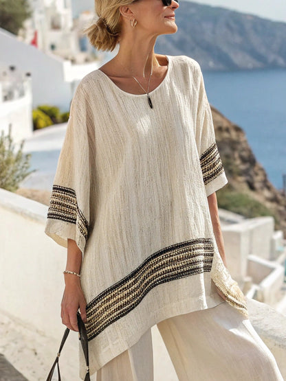 Irregular Casual Pullover Cotton and Linen Women's Suit