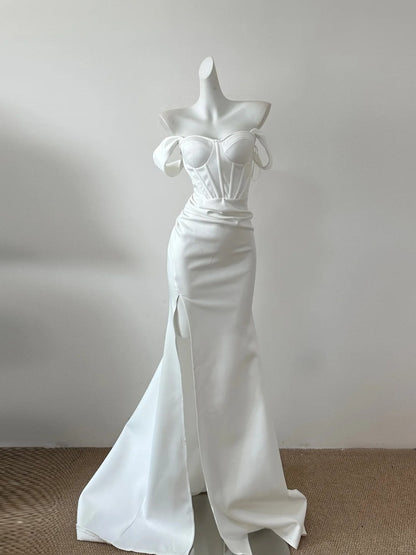 Pink/White Simple Elegant Long Floor Length Satin Ball Gown Evening Dress Party Dress gh4189