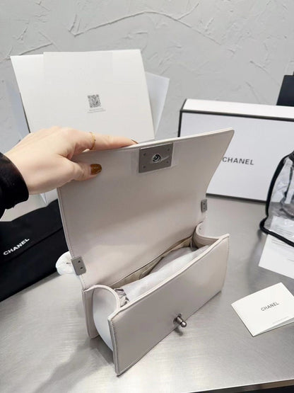 Chanel Boy White Caviar GHW