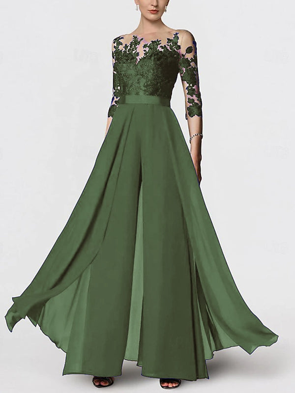 Round Neck Solid Color Lace Jumpsuit