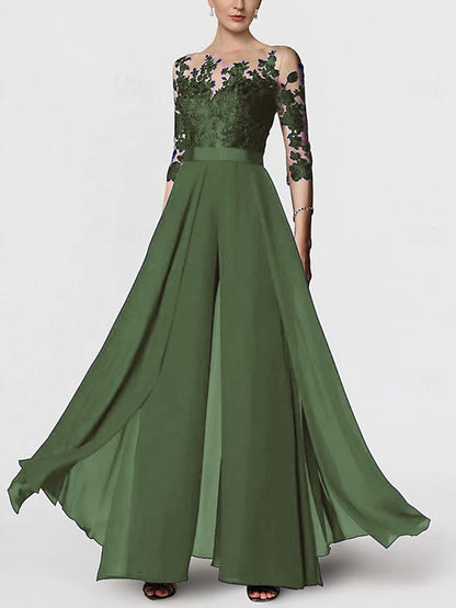 Round Neck Solid Color Lace Jumpsuit