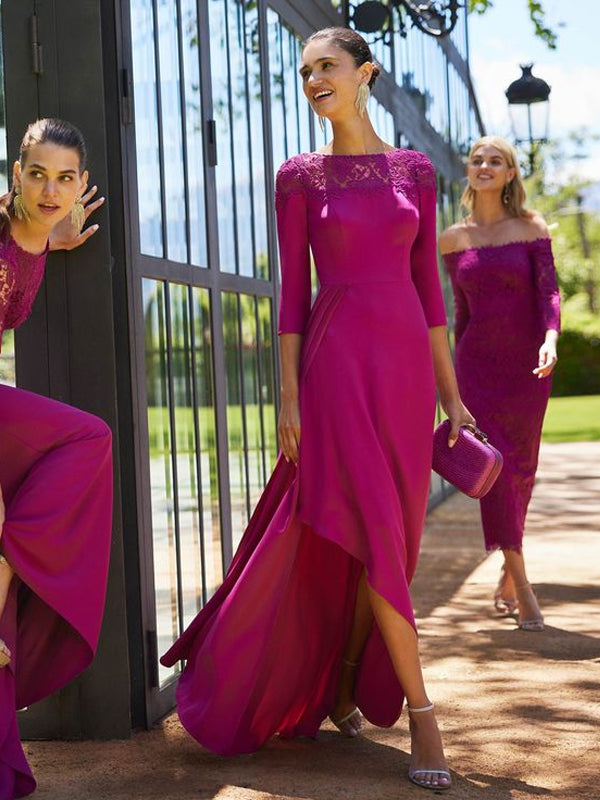 Round Neck Solid Color Lace Maxi Dress