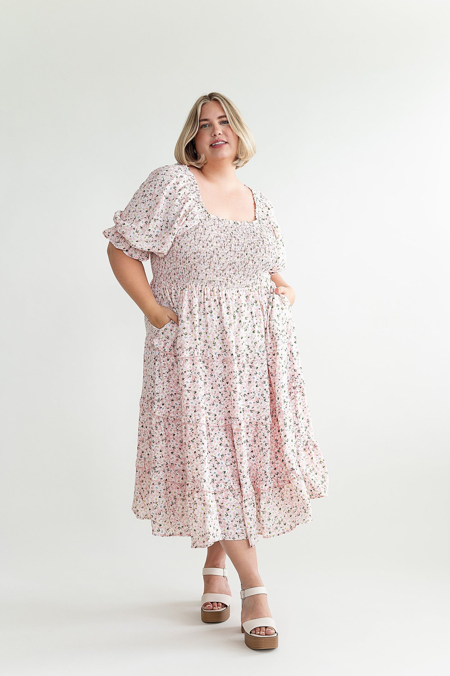loveedsTM-Gabrielle Floral Midi Dress in Blush