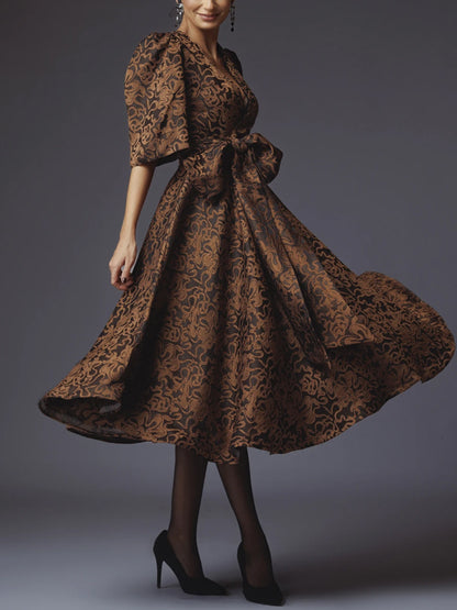 V-neck Print Midi Dress