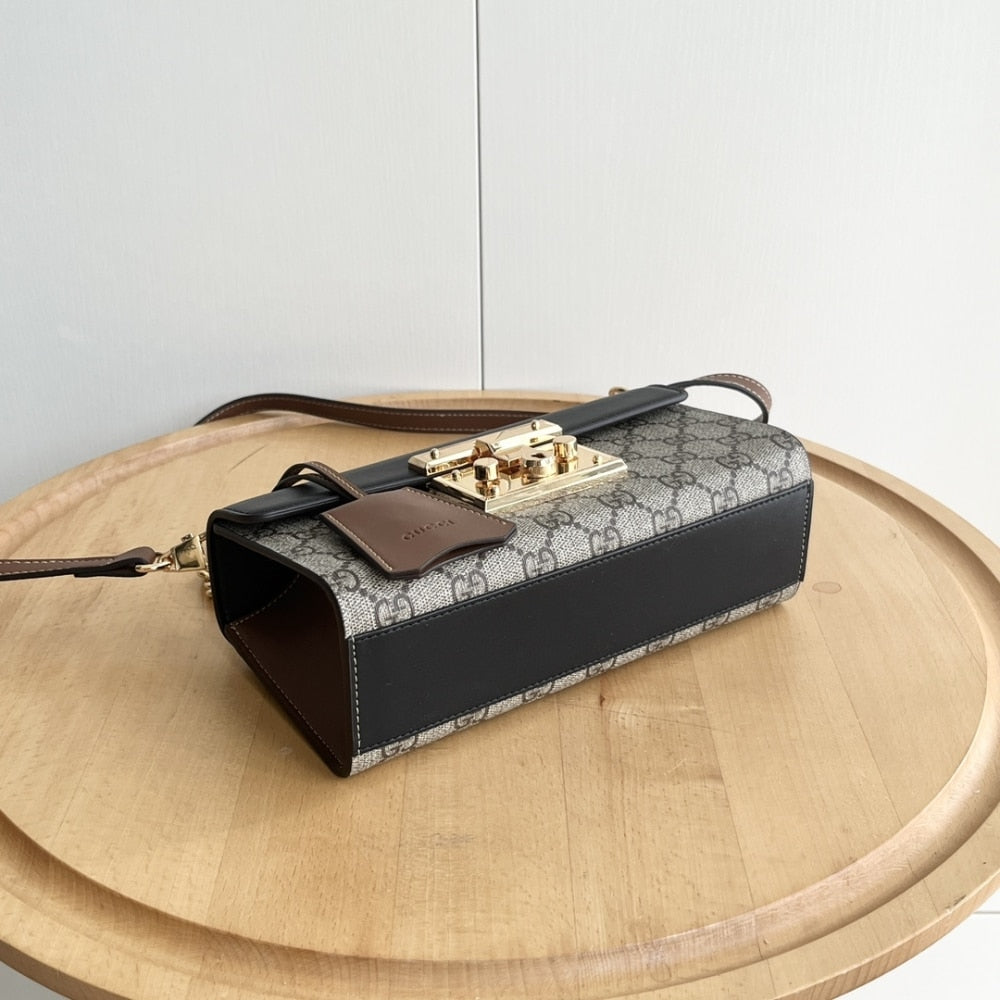 GUCCI PADLOCK SMALL SHOULDER GG SUPREME CANVAS BLACK 22CM ‎735103 KLQJG 9785