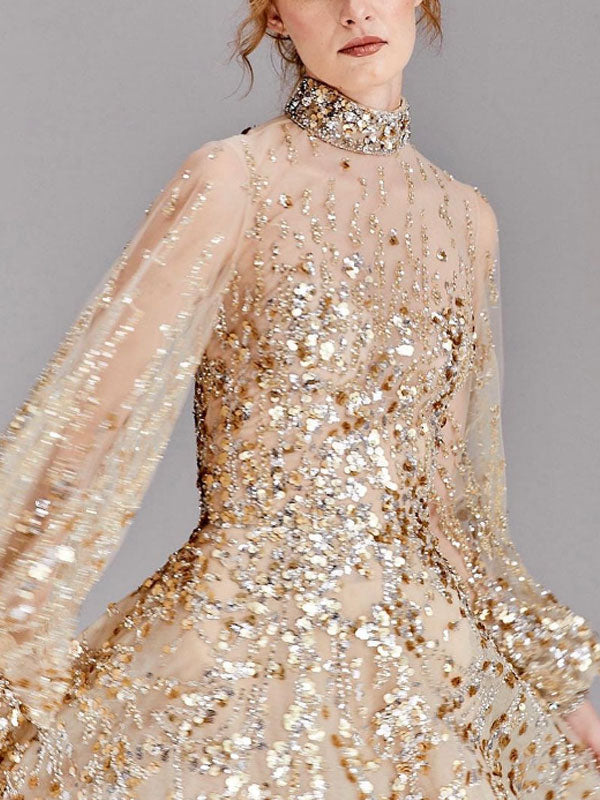 Sequins Bubble Sleeve Elegant Women's Dress