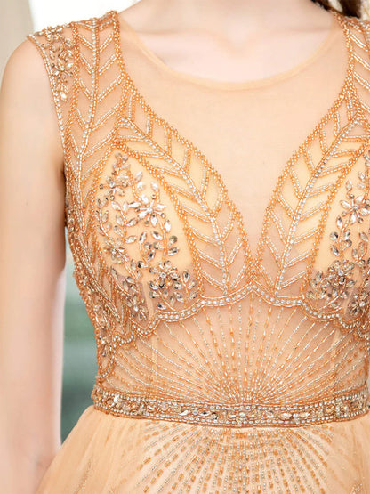 Round Neck Sleeveless Mesh Maxi Dress