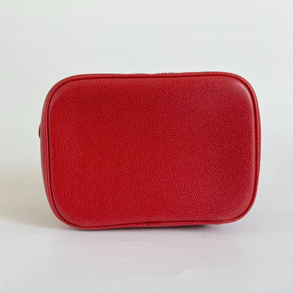 Chanel Red Caviar Leather Vanity Vintage Top Handle Bag