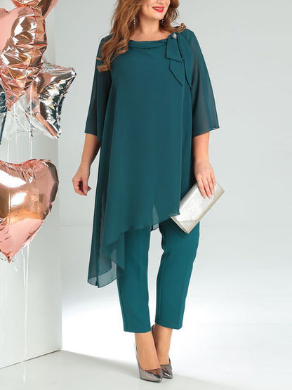 Irregular Chiffon Wide Leg Pants Loose Ladies Suit