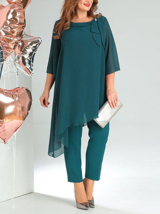 Irregular Chiffon Wide Leg Pants Loose Ladies Suit