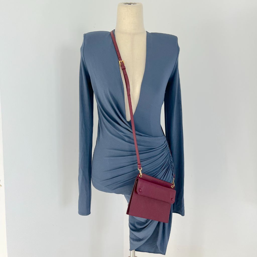 Prada Burgundy Saffiano Leather Mini Clutch Bag