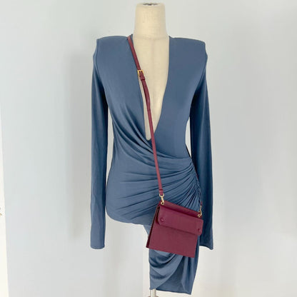 Prada Burgundy Saffiano Leather Mini Clutch Bag