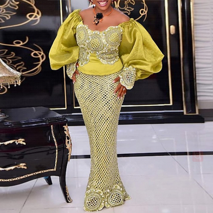 loveedsTM- 2 Piece Sets African Dresses For Women Bodycon Mermaid Sexy Maxi Dress Elegant Wedding Gowns Ankara Long Dress New Robes