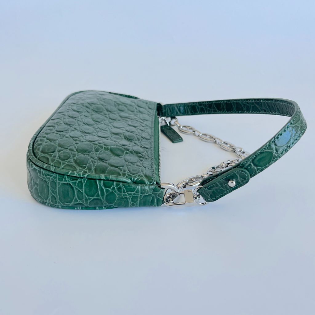 By Far Green Crocodile Embossed Rachel mini hand bag