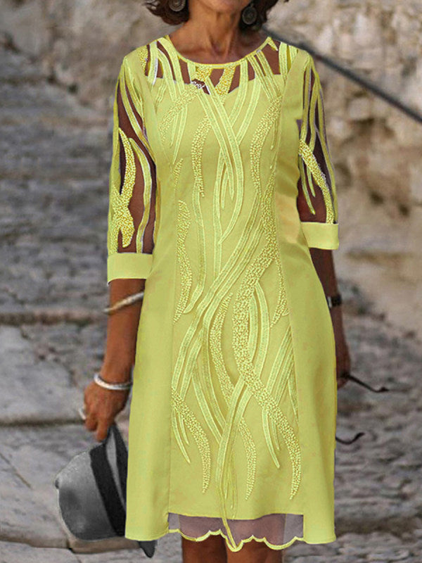 loveedsTM-Fashionable round neck lace sun protection dress