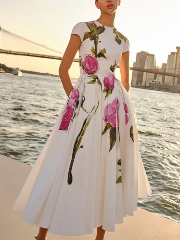 Round Neck Sleeveless Printed Party Dress