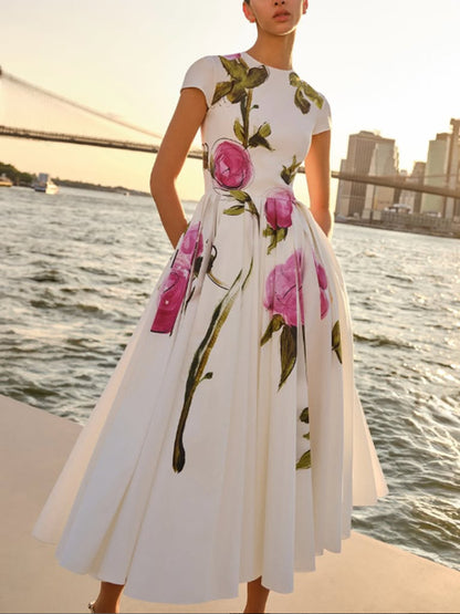 Round Neck Sleeveless Printed Party Dress