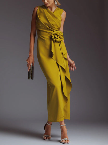 Solid Color Sleeveless Midi Dress