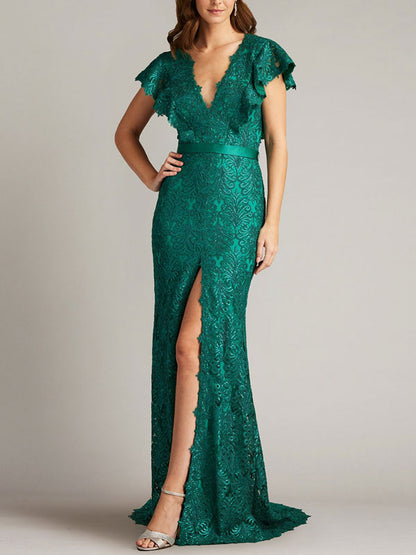 Sequined Embroidered Sleeve Gown