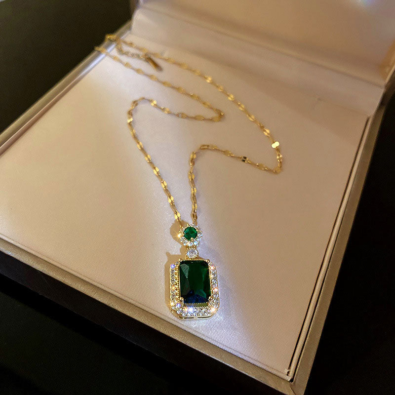 Zircon Emerald Crystal Geometric Earrings Necklace Set