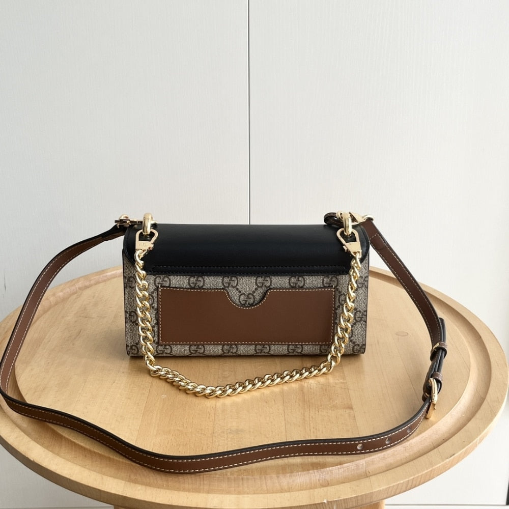 GUCCI PADLOCK SMALL SHOULDER GG SUPREME CANVAS BLACK 22CM ‎735103 KLQJG 9785