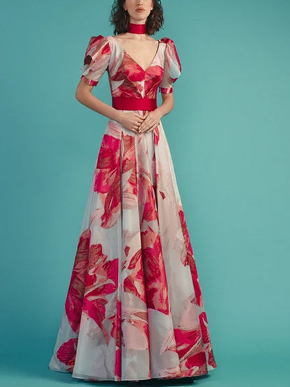 V-neck Print Maxi Dress