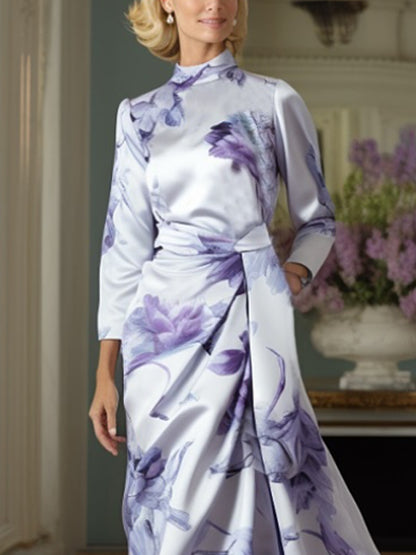 Ruffled Elegant Satin Print Wedding Dress