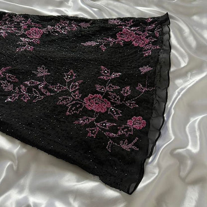 Black Retro Elegant Pink Beaded Chiffon Prom Dress Evening Dress Birthday Party Dress SH3595