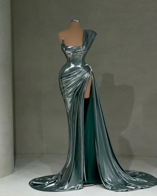 Ice Blue Fashionable and simple long sexy slit Prom Dress gh4962