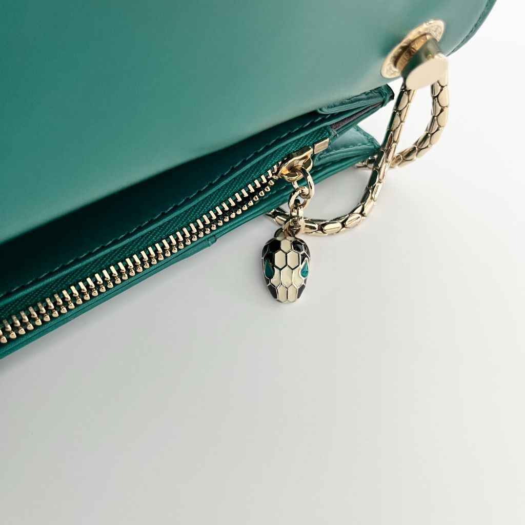 Bvlgari Emerald Green Leather Medium Serpenti Forever Shoulder Bag