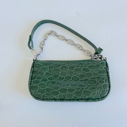 By Far Green Crocodile Embossed Rachel mini hand bag
