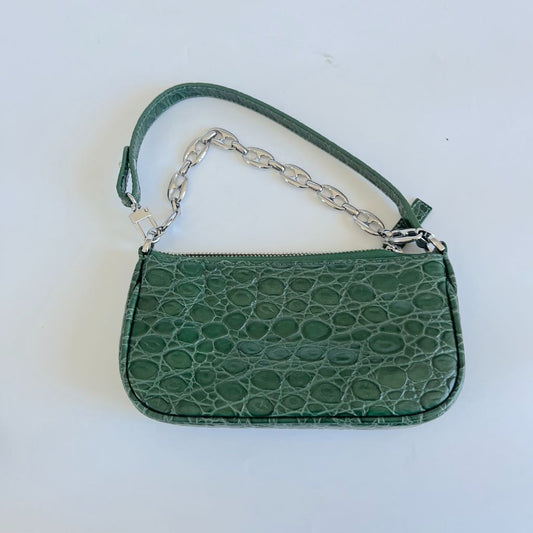 By Far Green Crocodile Embossed Rachel mini hand bag