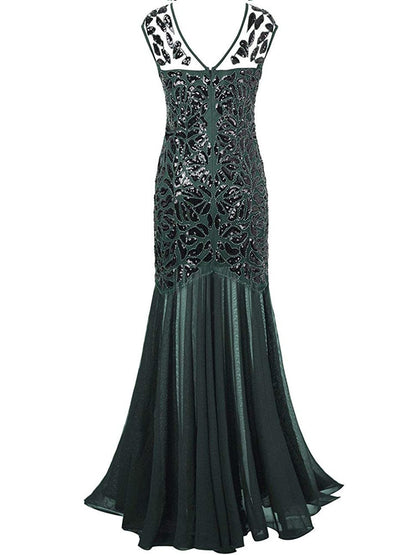 loveedsTM-Vestidos Vintage Mujer Sequins Beading Long Evening Dresses Formal Round Neck Lace Long Sexy Women Party Special Occasion