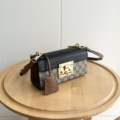 GUCCI PADLOCK SMALL SHOULDER GG SUPREME CANVAS BLACK 22CM ‎735103 KLQJG 9785