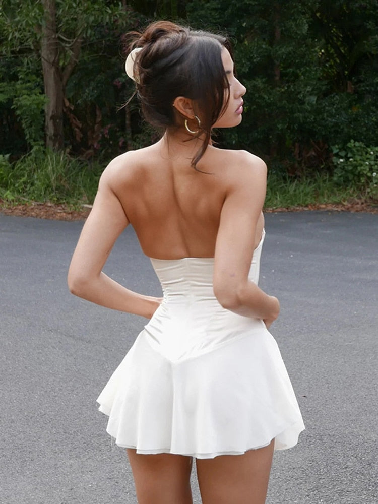 loveedsTM- Elegant Strapless Lace Up Corset Mini Dress Party Club Outfit for Women Hot Sexy Sheath Backless Dresses 2024 Summer Clothes