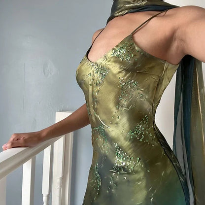 Green Elegant Exquisite Beaded Long Chiffon Ball Gown Evening Gown Party Dress gh4235