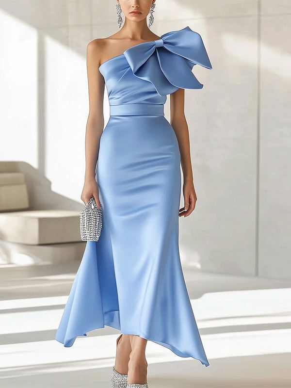 Light Blue Off-shoulder Midi Dress