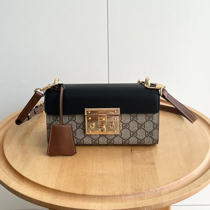 GUCCI PADLOCK SMALL SHOULDER GG SUPREME CANVAS BLACK 22CM ‎735103 KLQJG 9785