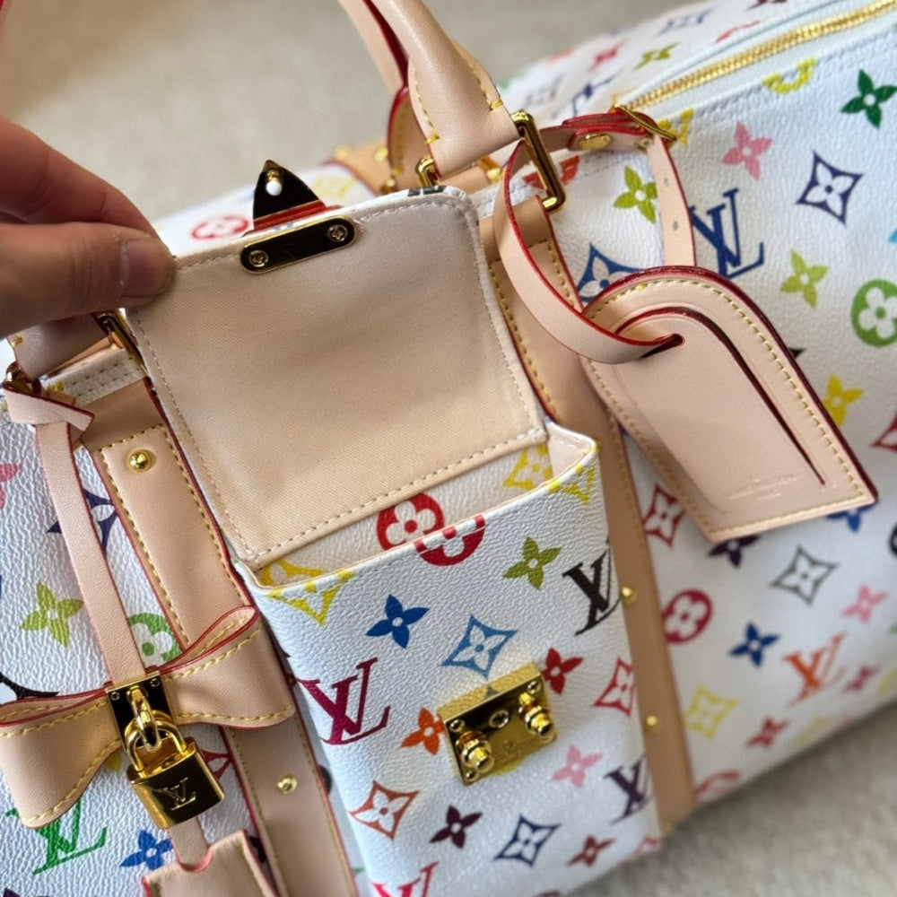 LOUIS VUITTON X TAKASHI MURAKAMI KEEPALL BANDOULIÈRE 45 BAG MULTICOLORE BLANC 45CM M13742
