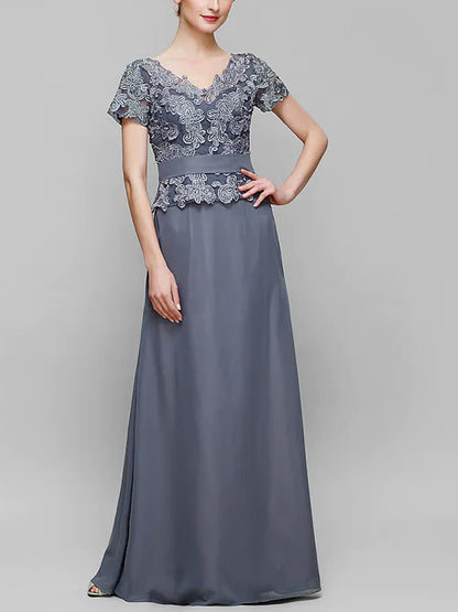 V-neck Solid Color Lace Maxi Dress
