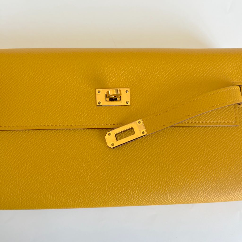 Hermes Kelly To Go Wallet Jaune d'or Epsom Leather with gold hardware