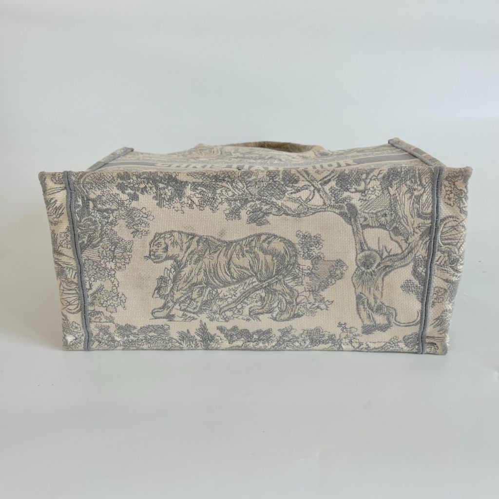 Dior Grey/White Embroidered Canvas Medium Book Tote