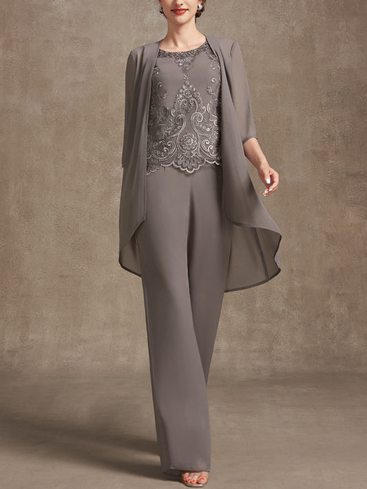 Chiffon Lace Bridal Mom Dress Three Piece Set