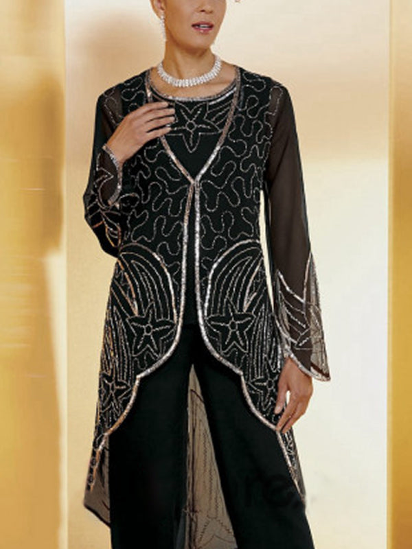 Printed Sequin Top Trousers Suit