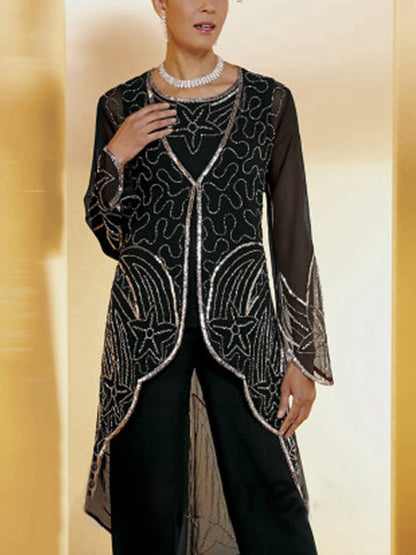 Printed Sequin Top Trousers Suit