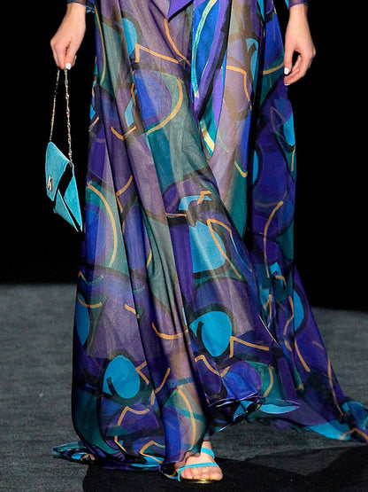 See-through Mesh Print Catwalk Women's Dress