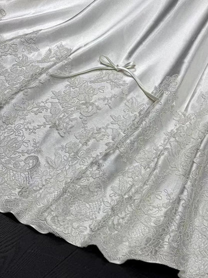 Classy Elegant Wedding Dress Ball Gown Strapless Satin Lace Long Wedding Dresses Bridal Gowns DH748